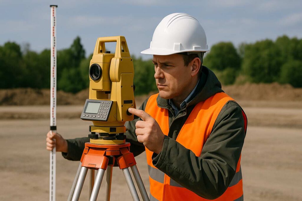 setting out and levelling surveyor starting his work