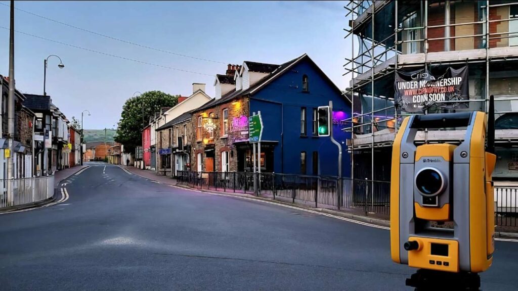 Measured building survey being carried out in a town centre in South Wales